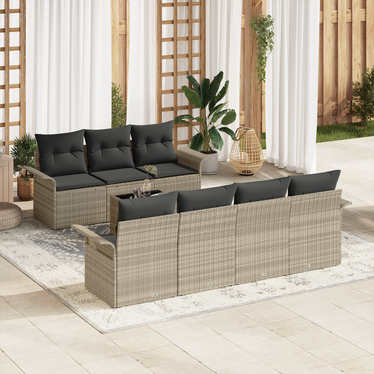 8 Piece Garden Sofa Set with Cushions Light Grey Poly Rattan