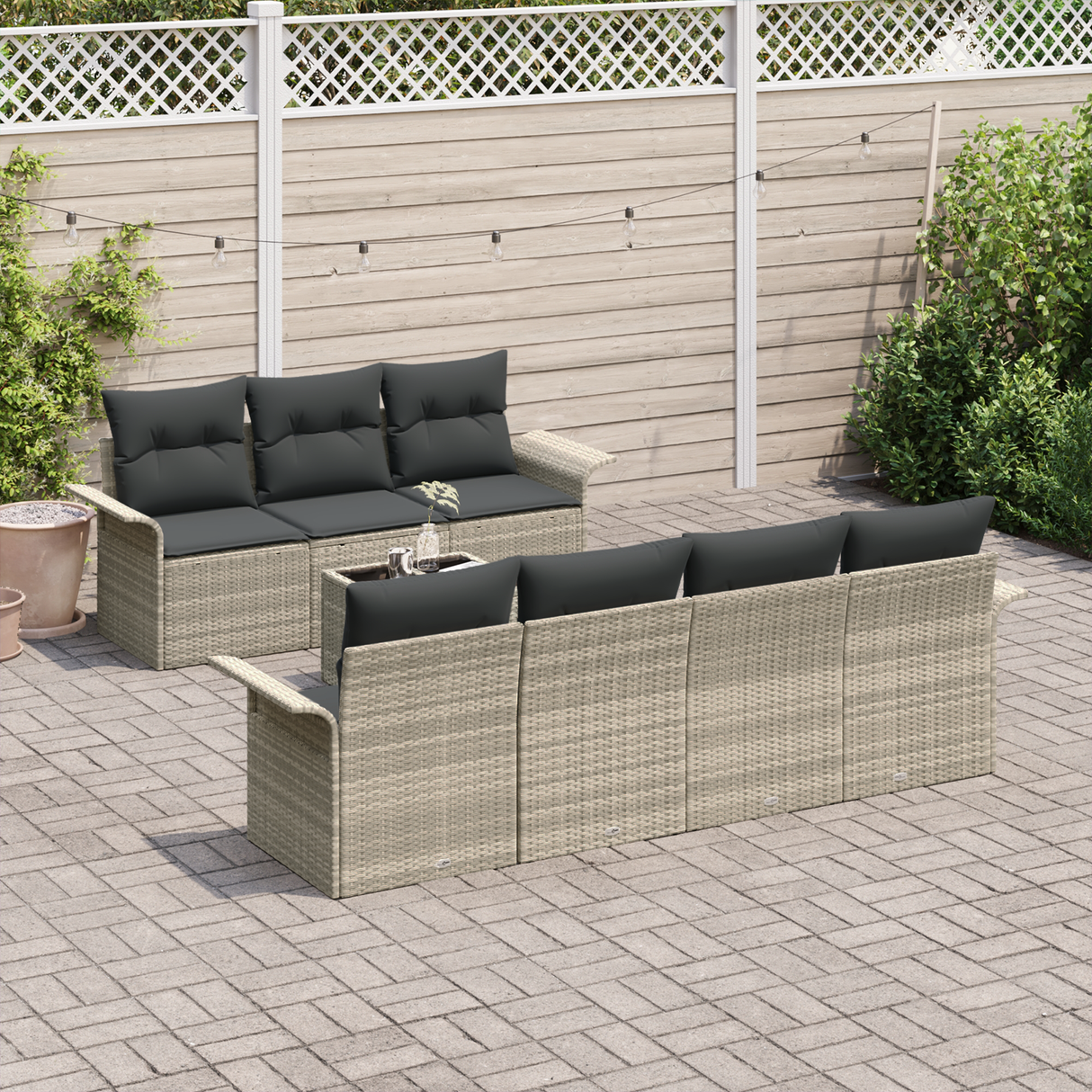 8 Piece Garden Sofa Set with Cushions Light Grey Poly Rattan