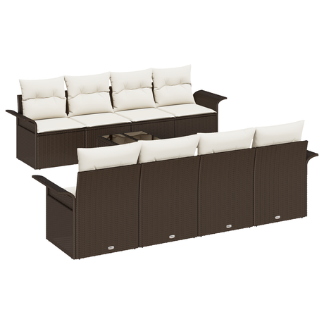9 Piece Garden Sofa Set with Cushions Brown Poly Rattan