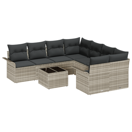 9 Piece Garden Sofa Set with Cushions Light Grey Poly Rattan