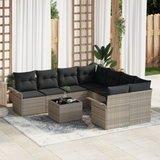 9 Piece Garden Sofa Set with Cushions Light Grey Poly Rattan
