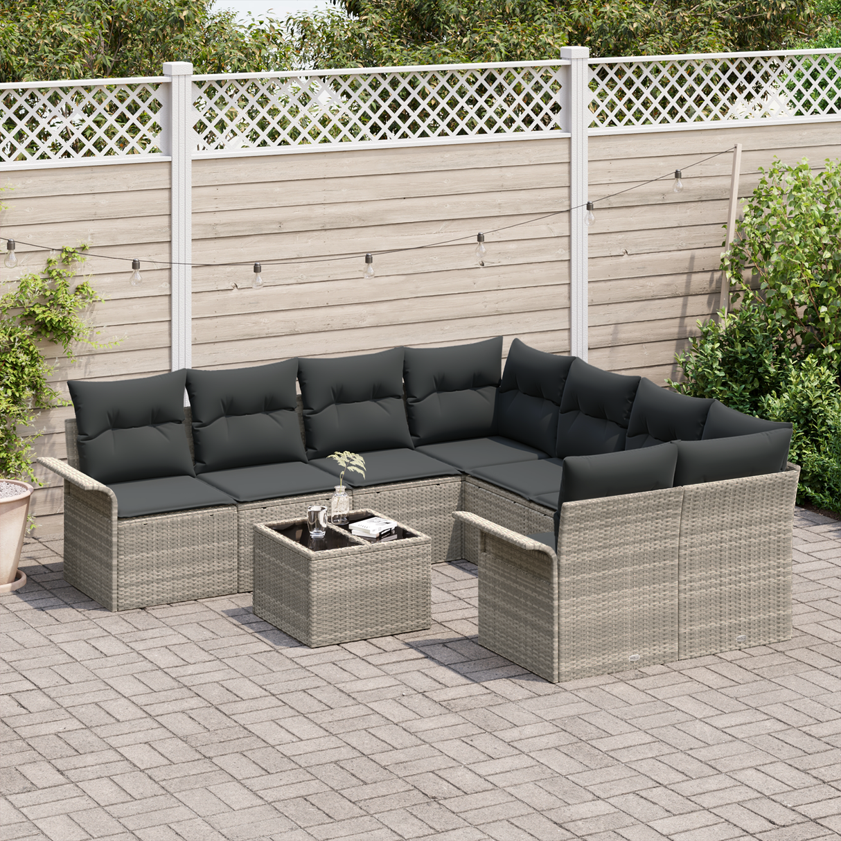 9 Piece Garden Sofa Set with Cushions Light Grey Poly Rattan