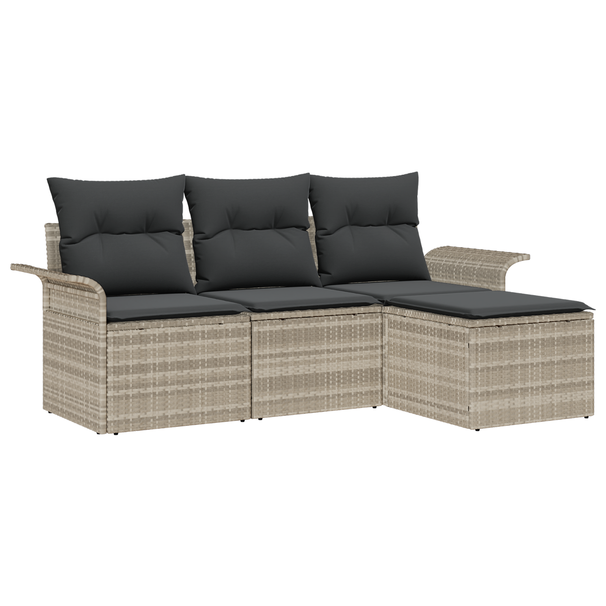 4 Piece Garden Sofa Set with Cushions Light Grey Poly Rattan