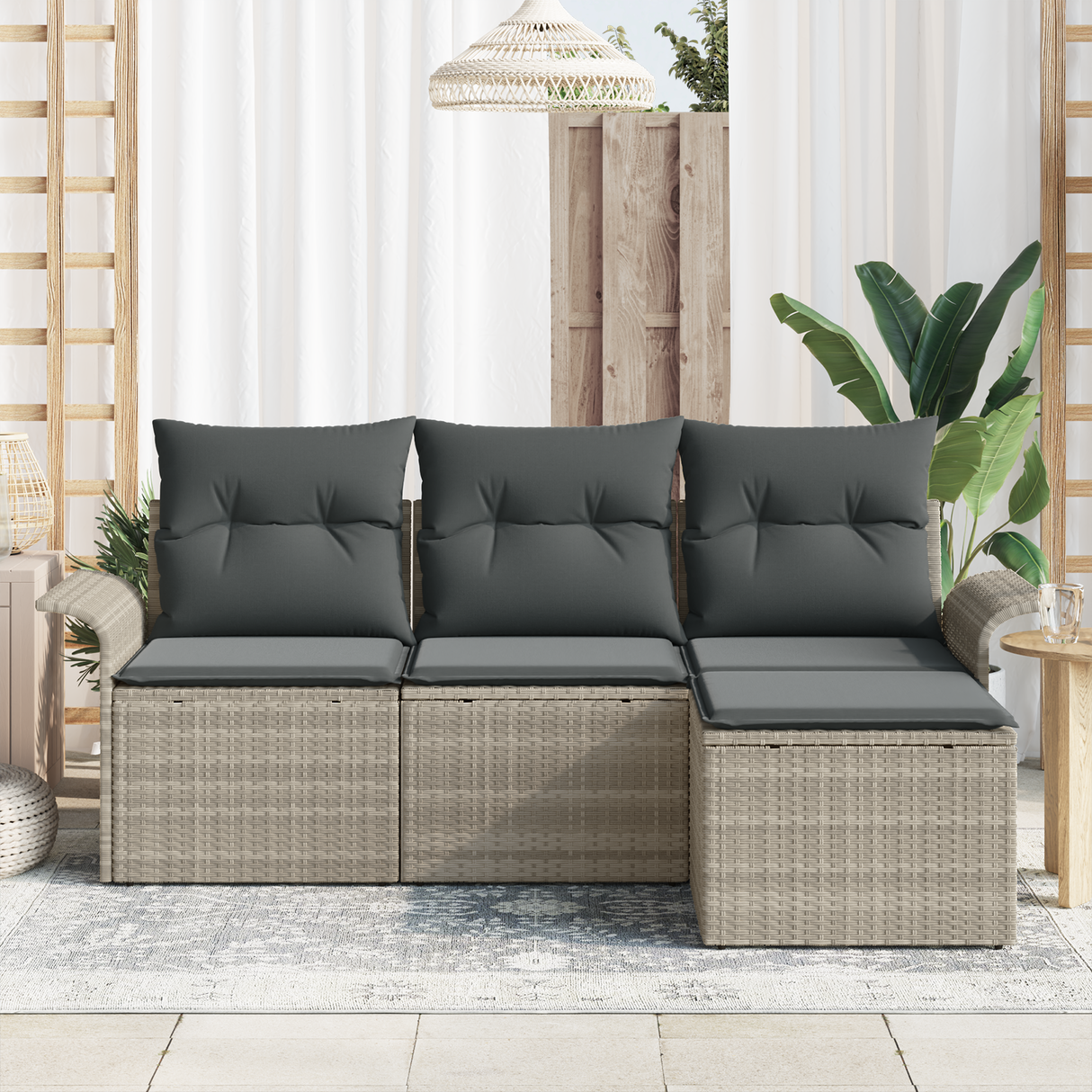 4 Piece Garden Sofa Set with Cushions Light Grey Poly Rattan