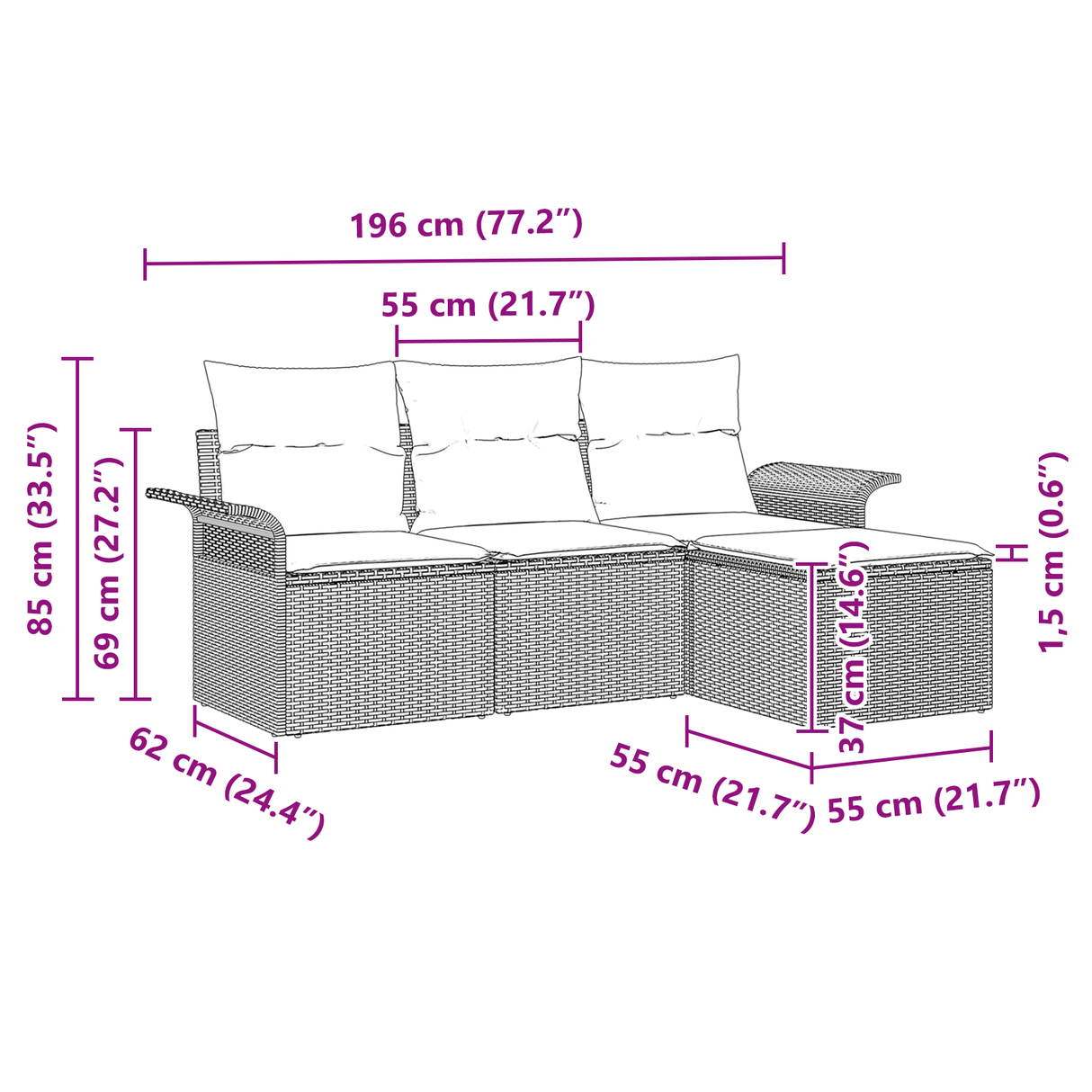 4 Piece Garden Sofa Set with Cushions Light Grey Poly Rattan