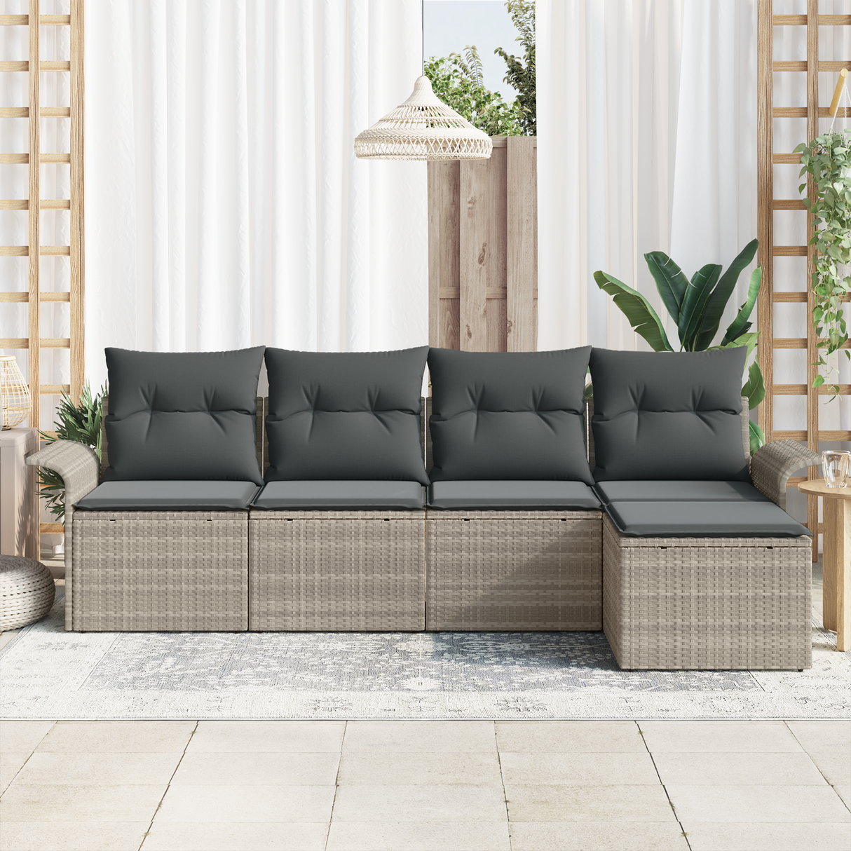 5 Piece Garden Sofa Set with Cushions Light Grey Poly Rattan