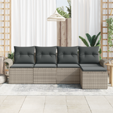 5 Piece Garden Sofa Set with Cushions Light Grey Poly Rattan