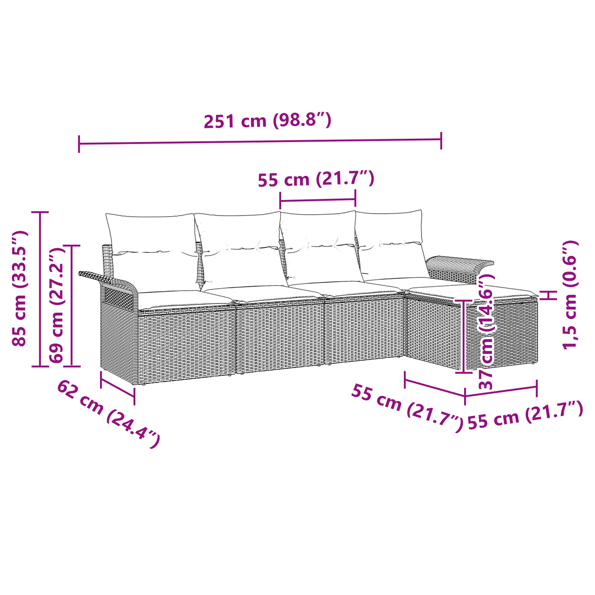 5 Piece Garden Sofa Set with Cushions Light Grey Poly Rattan