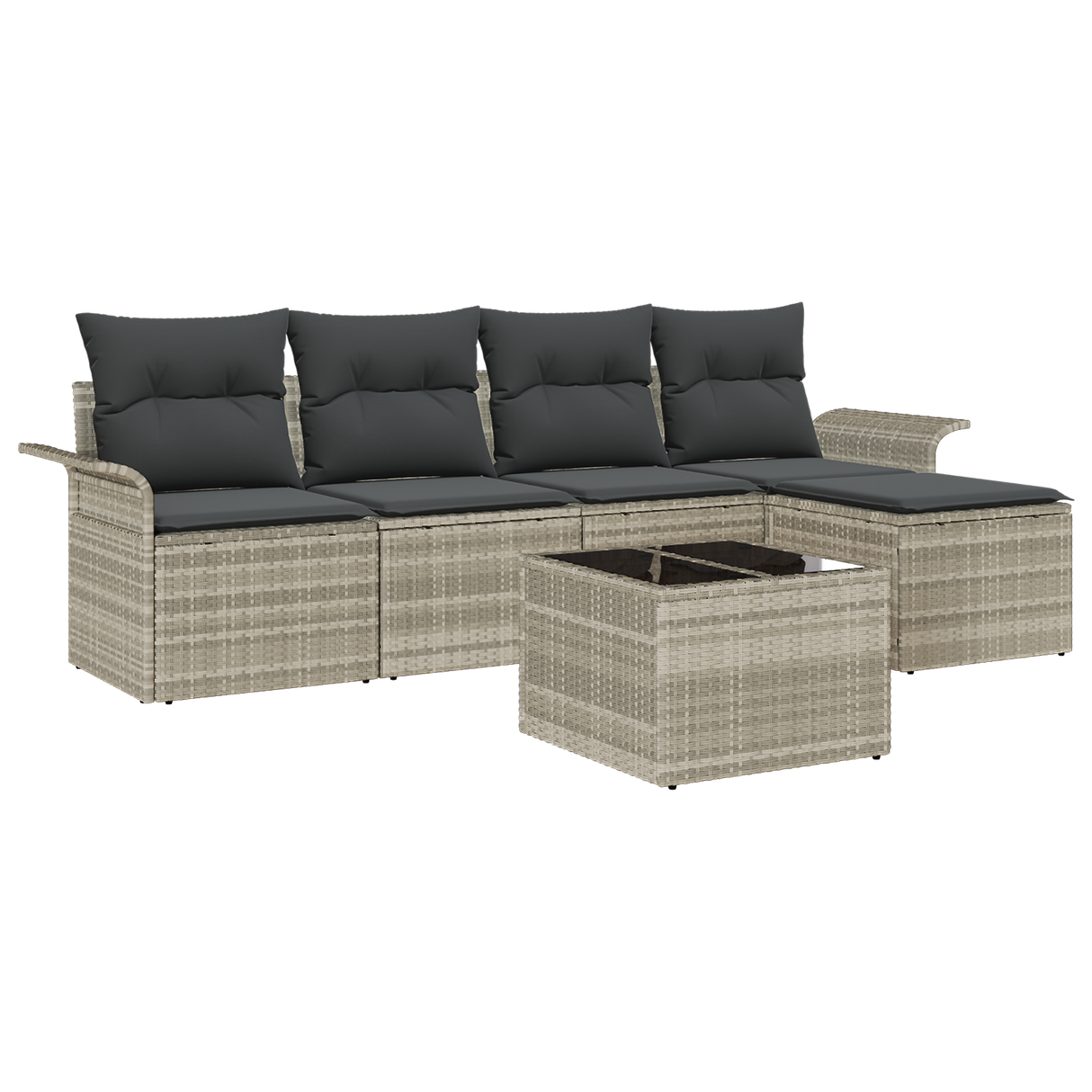 6 Piece Garden Sofa Set with Cushions Grey Poly Rattan
