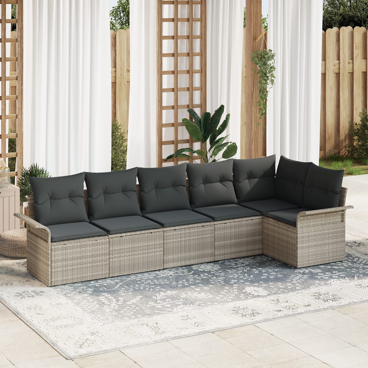 6 Piece Garden Sofa Set with Cushions Light Grey Poly Rattan