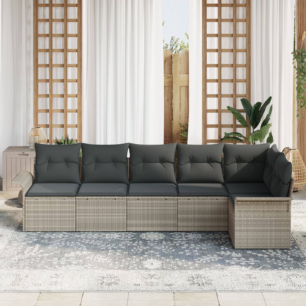 6 Piece Garden Sofa Set with Cushions Light Grey Poly Rattan