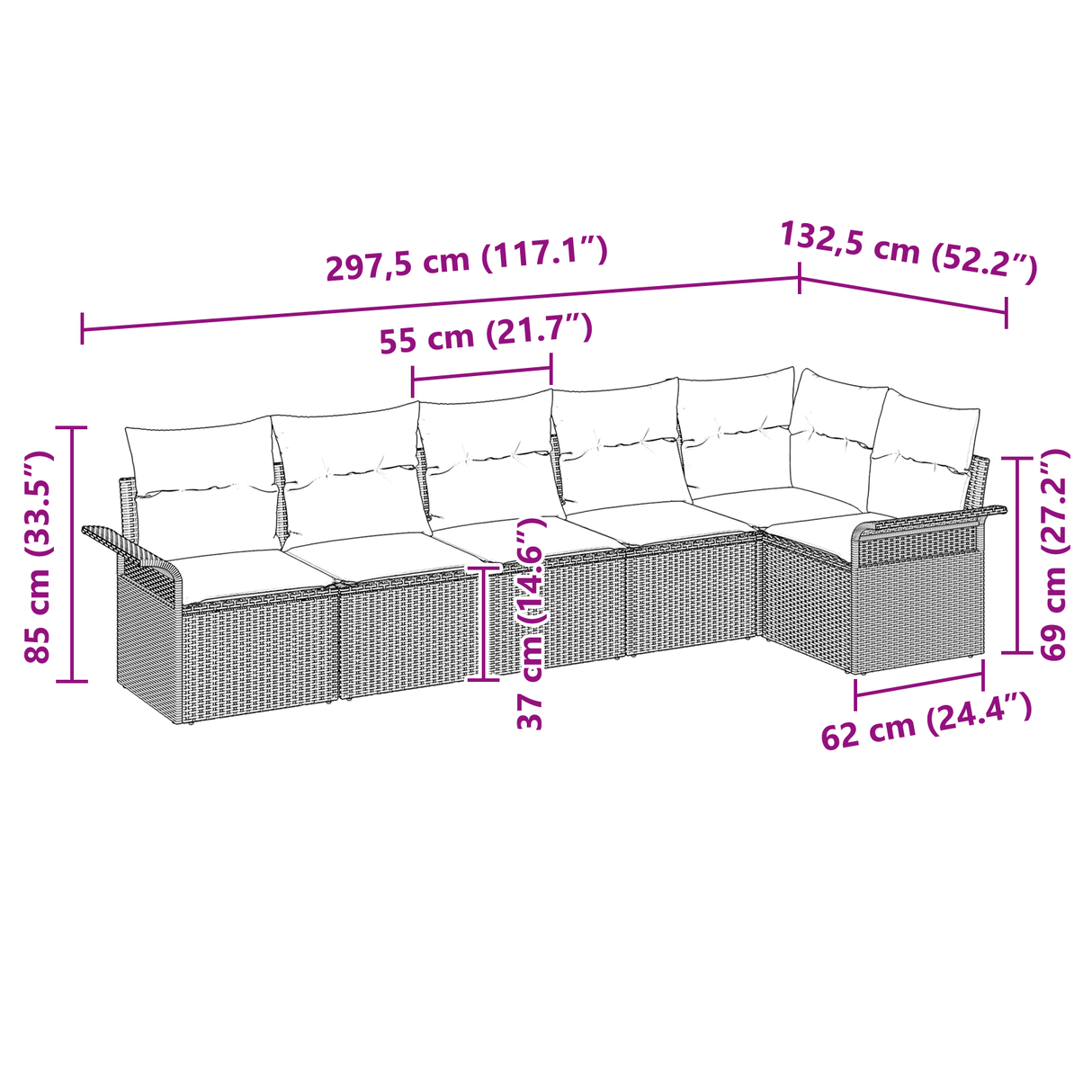 6 Piece Garden Sofa Set with Cushions Light Grey Poly Rattan