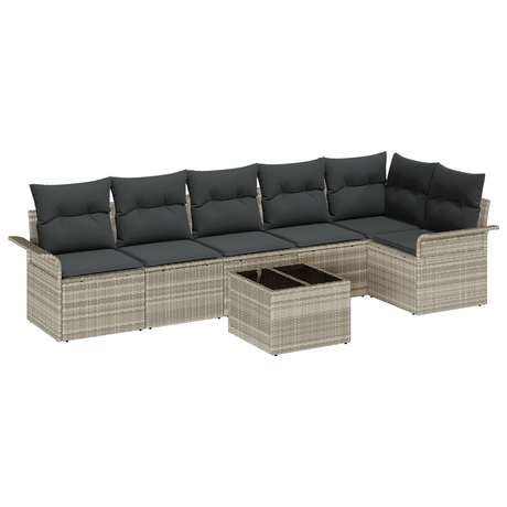 7 Piece Garden Sofa Set with Cushions Grey Poly Rattan