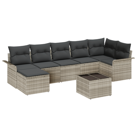 8 Piece Garden Sofa Set with Cushions Grey Poly Rattan