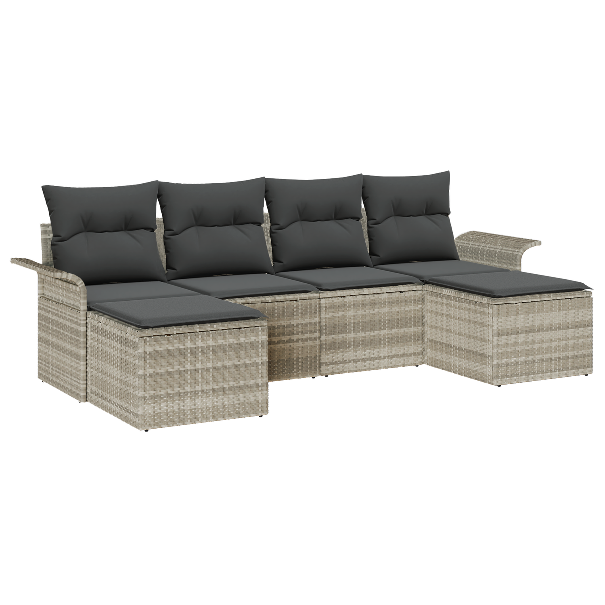 6 Piece Garden Sofa Set with Cushions Light Grey Poly Rattan