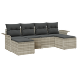6 Piece Garden Sofa Set with Cushions Light Grey Poly Rattan