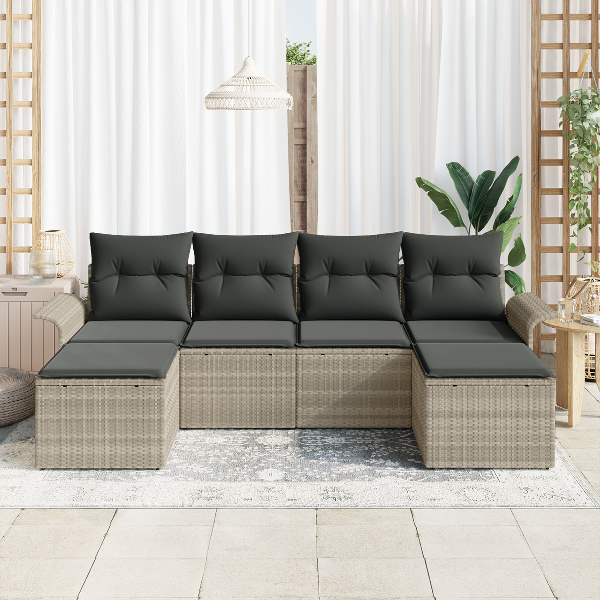 6 Piece Garden Sofa Set with Cushions Light Grey Poly Rattan