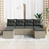 6 Piece Garden Sofa Set with Cushions Light Grey Poly Rattan