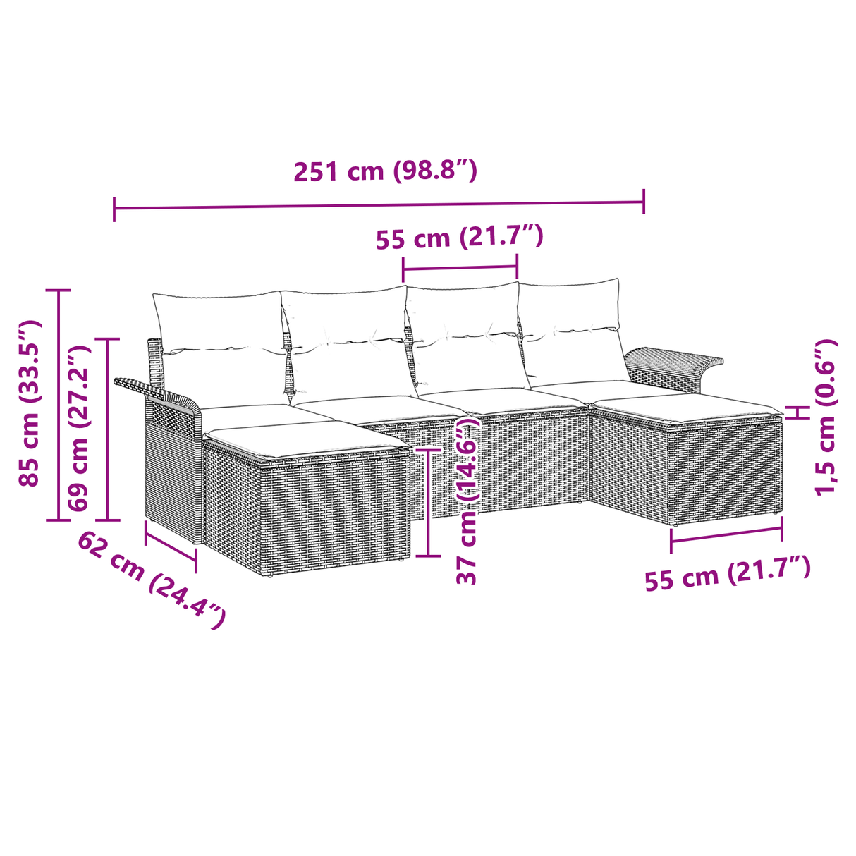 6 Piece Garden Sofa Set with Cushions Light Grey Poly Rattan
