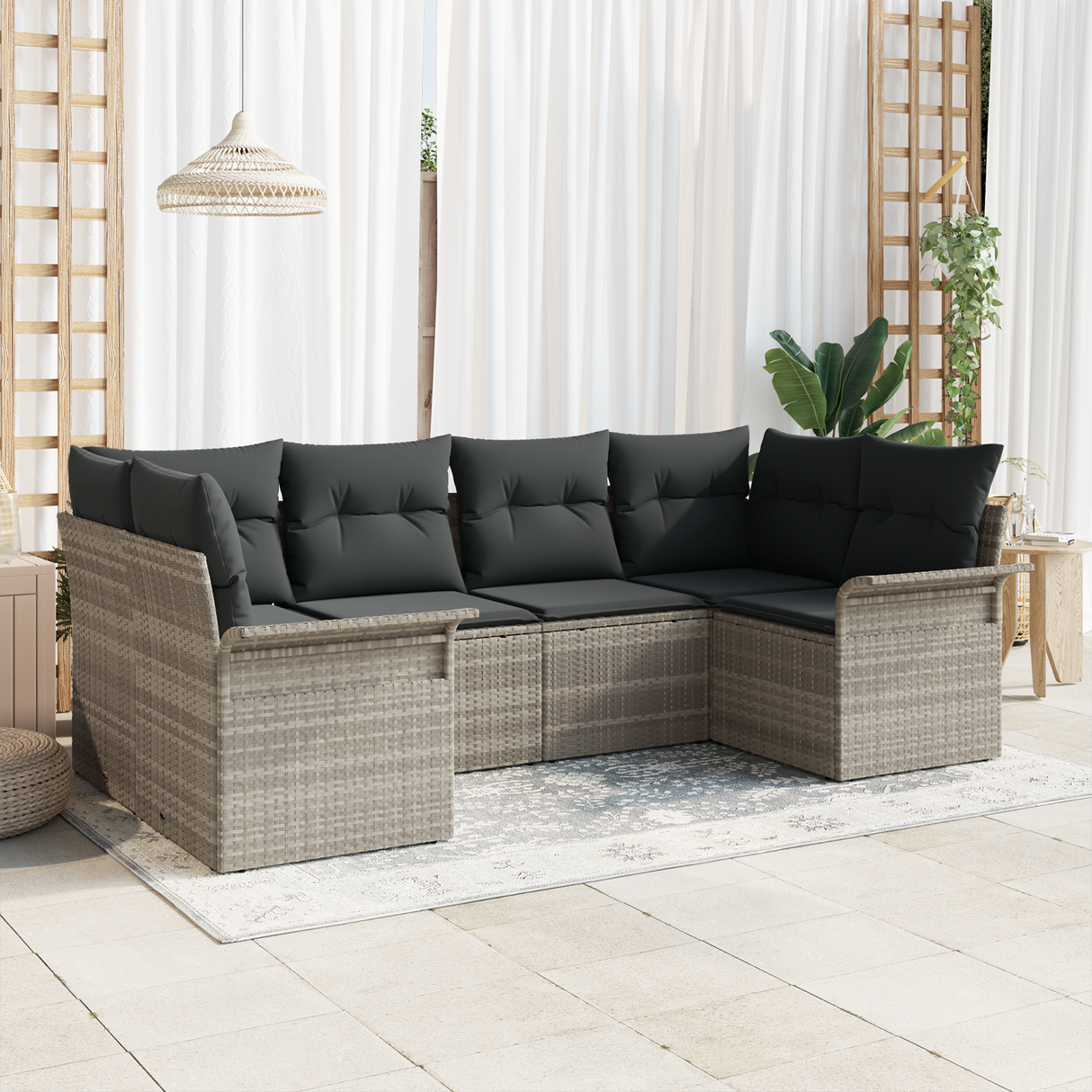 6 Piece Garden Sofa Set with Cushions Light Grey Poly Rattan