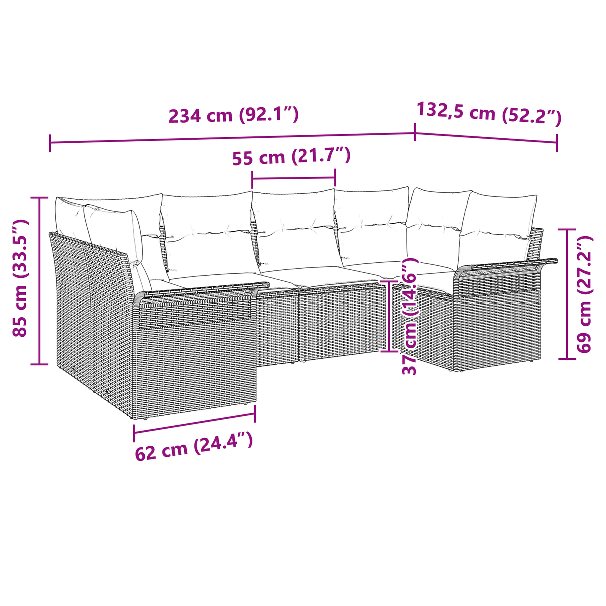 6 Piece Garden Sofa Set with Cushions Light Grey Poly Rattan