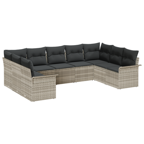 9 Piece Garden Sofa Set with Cushions Light Grey Poly Rattan
