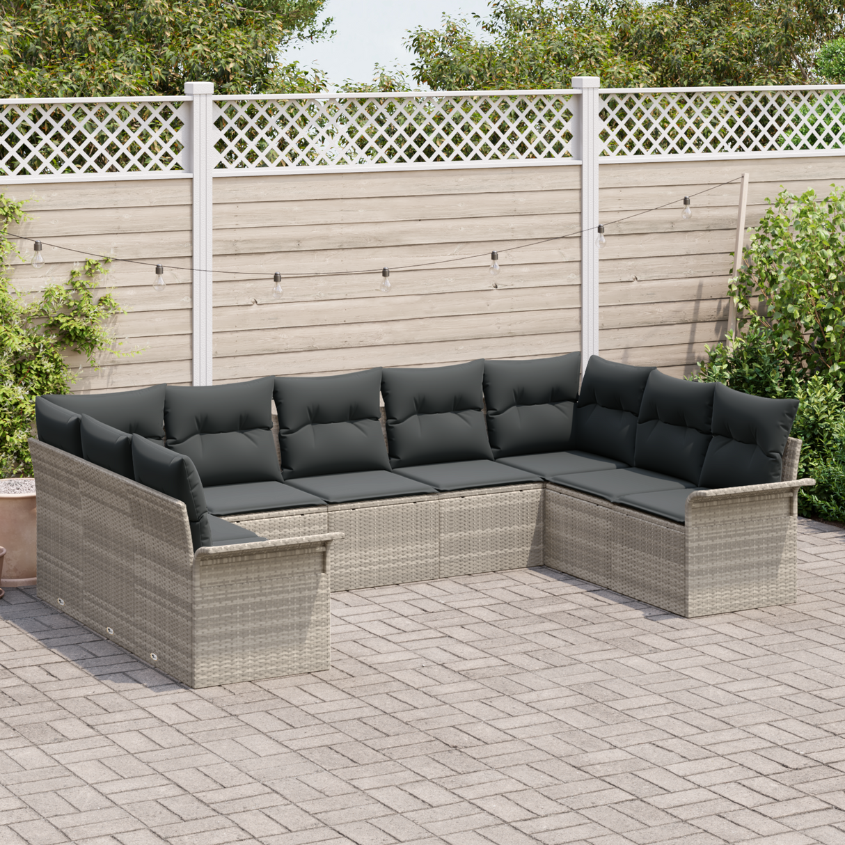 9 Piece Garden Sofa Set with Cushions Light Grey Poly Rattan