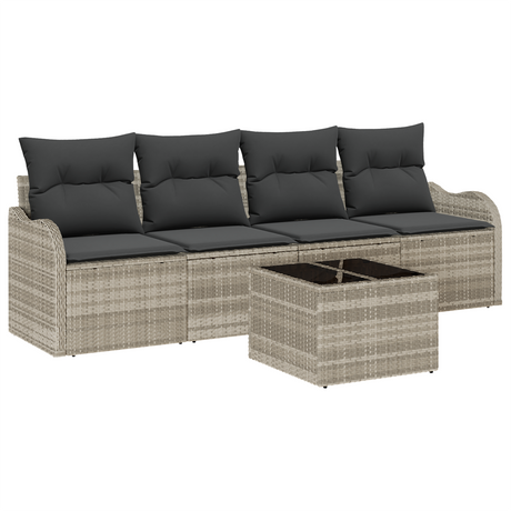 5 Piece Garden Sofa Set with Cushions Light Grey Poly Rattan