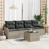 5 Piece Garden Sofa Set with Cushions Light Grey Poly Rattan
