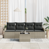 5 Piece Garden Sofa Set with Cushions Light Grey Poly Rattan