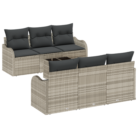 7 Piece Garden Sofa Set with Cushions Light Grey Poly Rattan