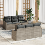 7 Piece Garden Sofa Set with Cushions Light Grey Poly Rattan