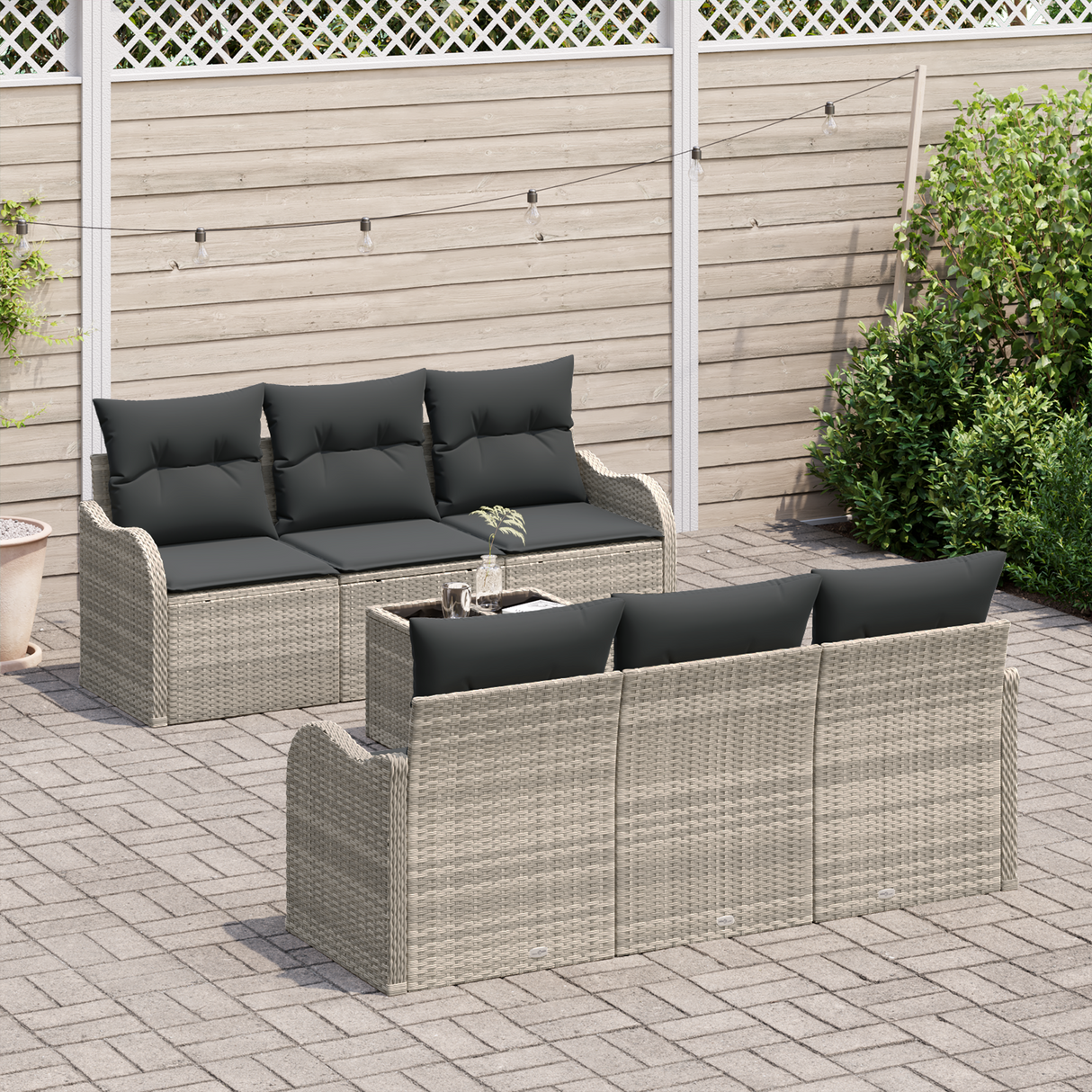 7 Piece Garden Sofa Set with Cushions Light Grey Poly Rattan