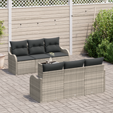 7 Piece Garden Sofa Set with Cushions Light Grey Poly Rattan
