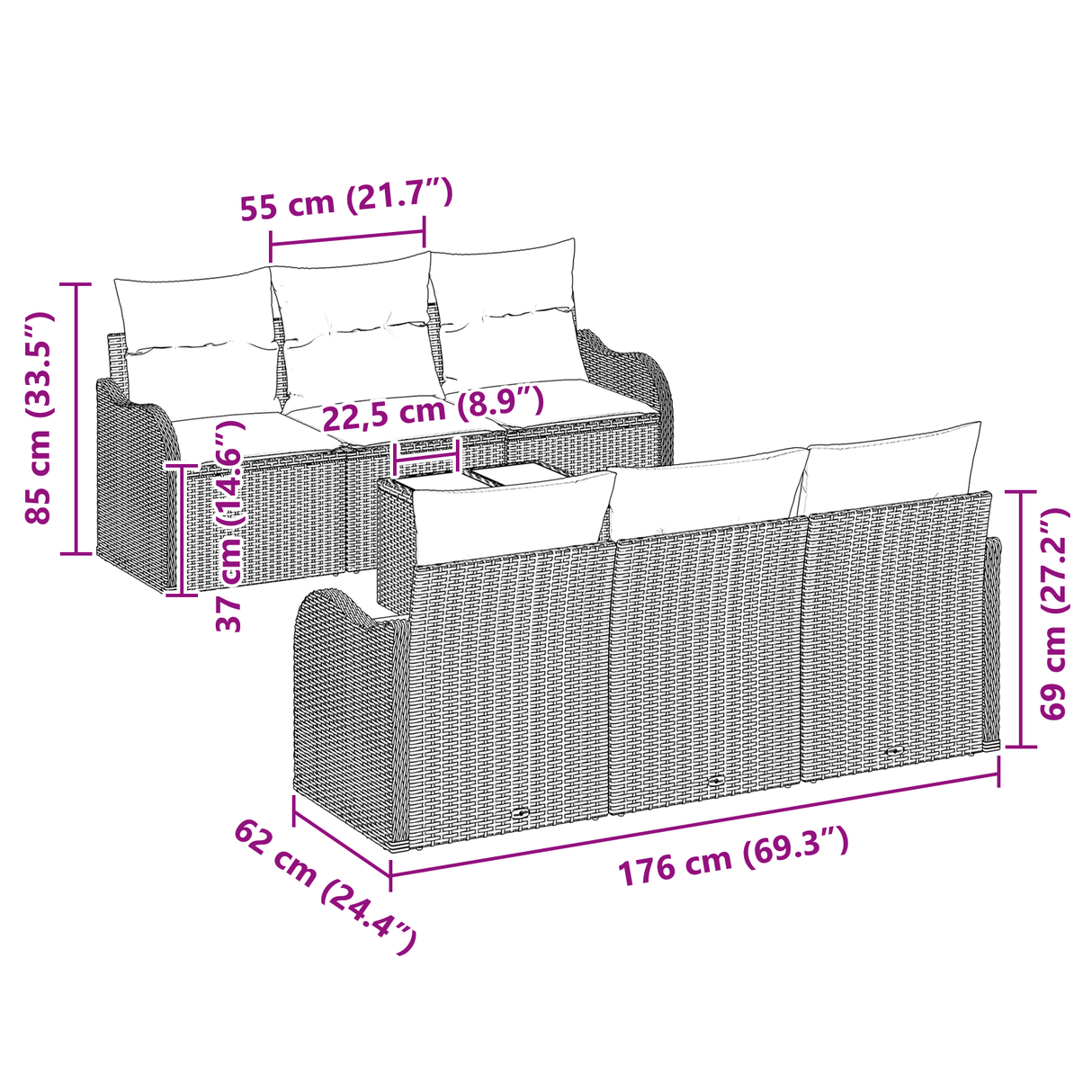 7 Piece Garden Sofa Set with Cushions Light Grey Poly Rattan