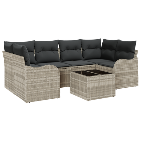 7 Piece Garden Sofa Set with Cushions Light Grey Poly Rattan
