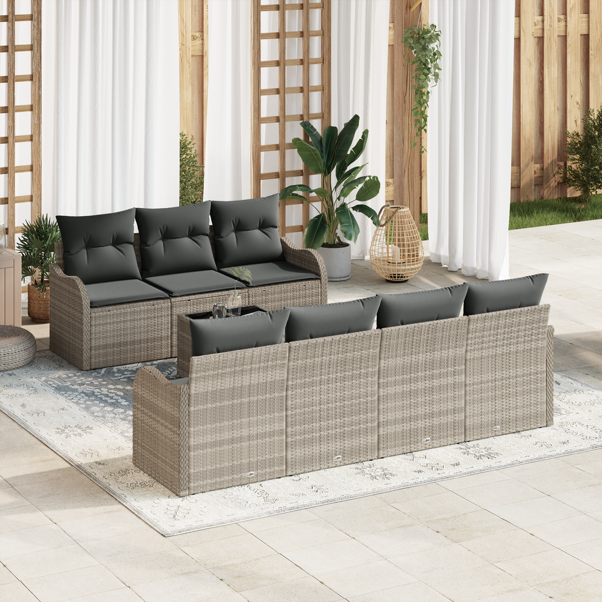 8 Piece Garden Sofa Set with Cushions Light Grey Poly Rattan