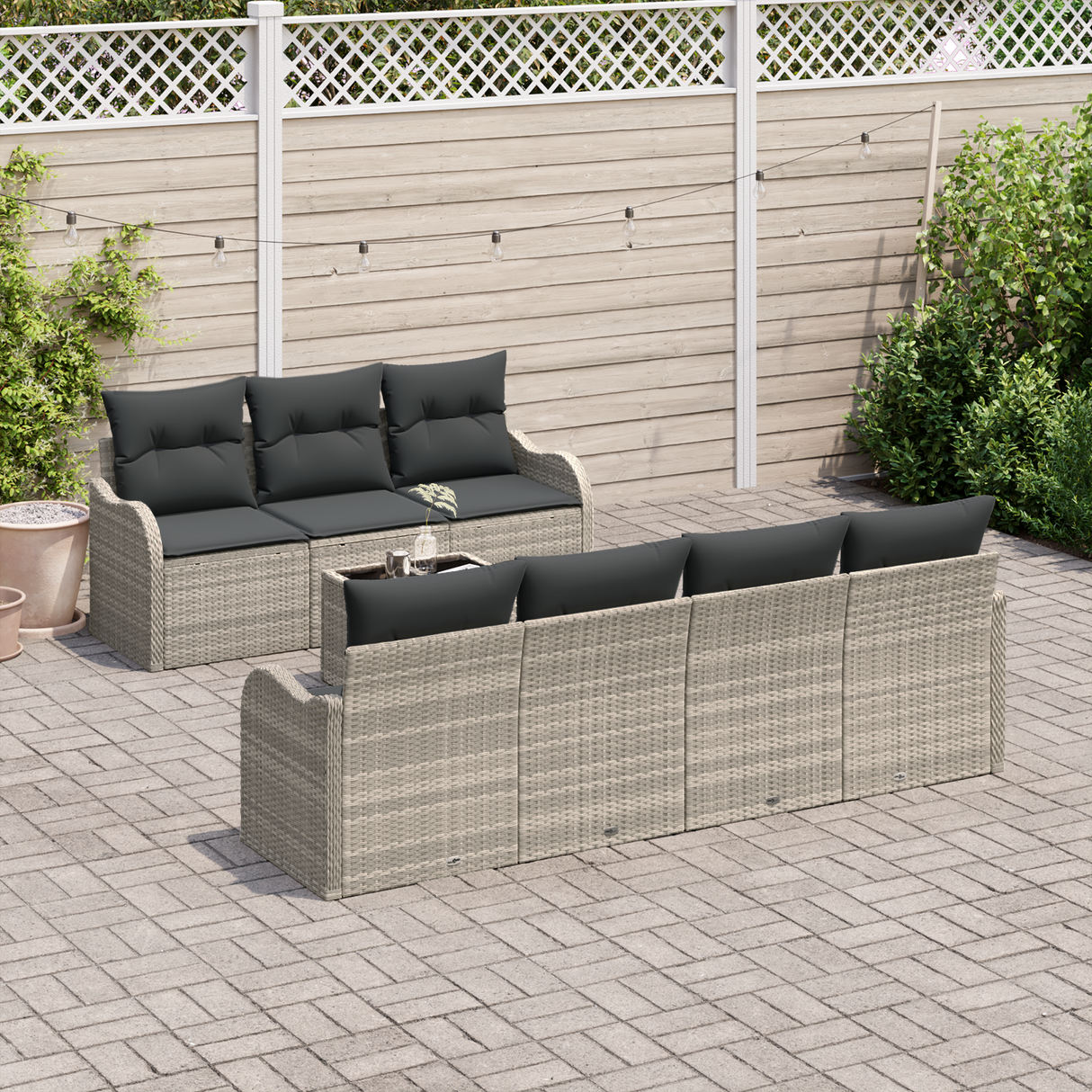 8 Piece Garden Sofa Set with Cushions Light Grey Poly Rattan