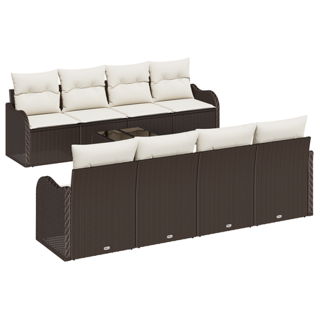 9 Piece Garden Sofa Set with Cushions Brown Poly Rattan