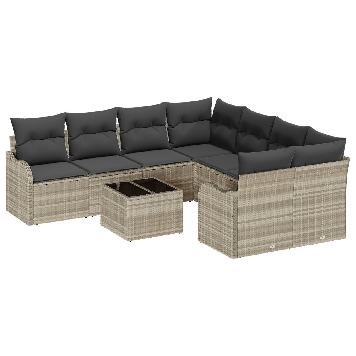 9 Piece Garden Sofa Set with Cushions Light Grey Poly Rattan