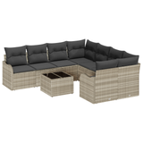 9 Piece Garden Sofa Set with Cushions Light Grey Poly Rattan