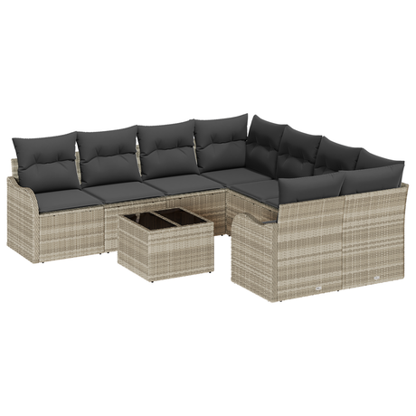 9 Piece Garden Sofa Set with Cushions Light Grey Poly Rattan