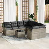 9 Piece Garden Sofa Set with Cushions Light Grey Poly Rattan
