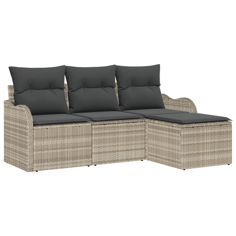 4 Piece Garden Sofa Set with Cushions Light Grey Poly Rattan