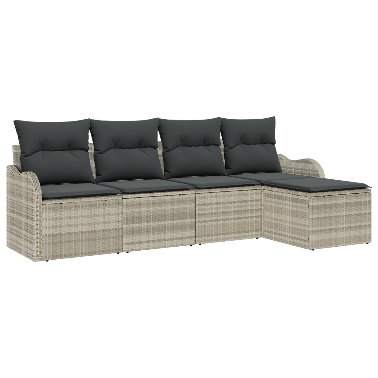 5 Piece Garden Sofa Set with Cushions Light Grey Poly Rattan