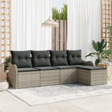 5 Piece Garden Sofa Set with Cushions Light Grey Poly Rattan