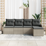 5 Piece Garden Sofa Set with Cushions Light Grey Poly Rattan
