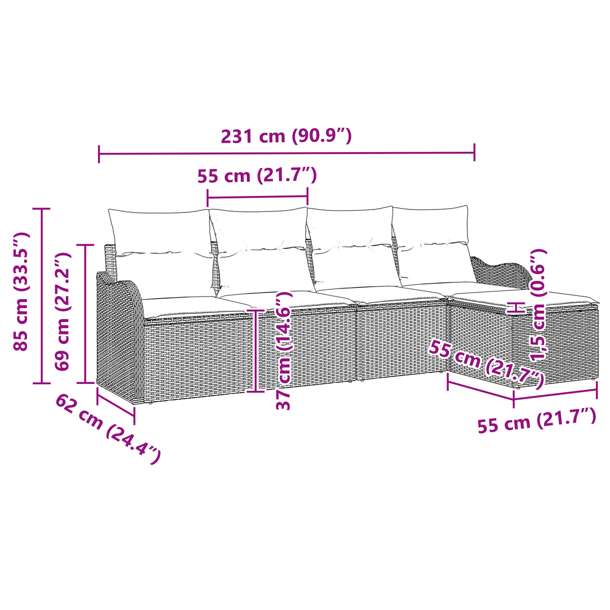5 Piece Garden Sofa Set with Cushions Light Grey Poly Rattan