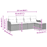 5 Piece Garden Sofa Set with Cushions Light Grey Poly Rattan