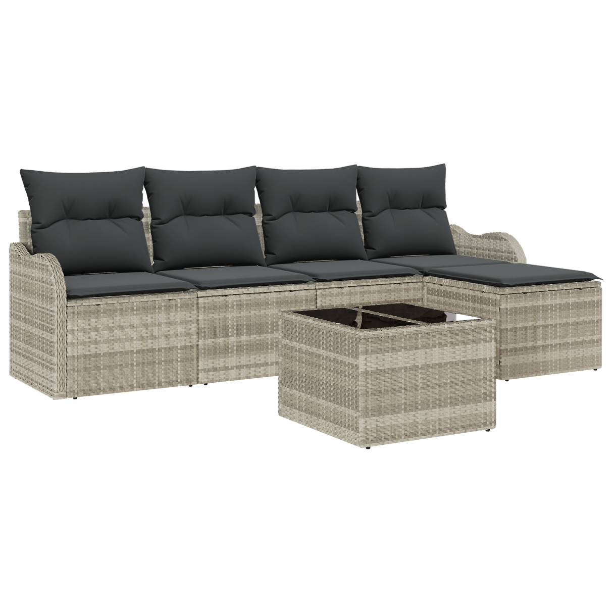 6 Piece Garden Sofa Set with Cushions Grey Poly Rattan